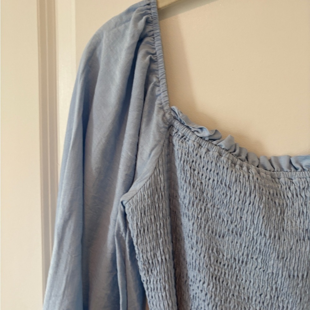 Anna Kaci Blue Shirred Bishop Sleeve Cottagecore Milkmaid MIDI Dress M - Picture 6 of 15